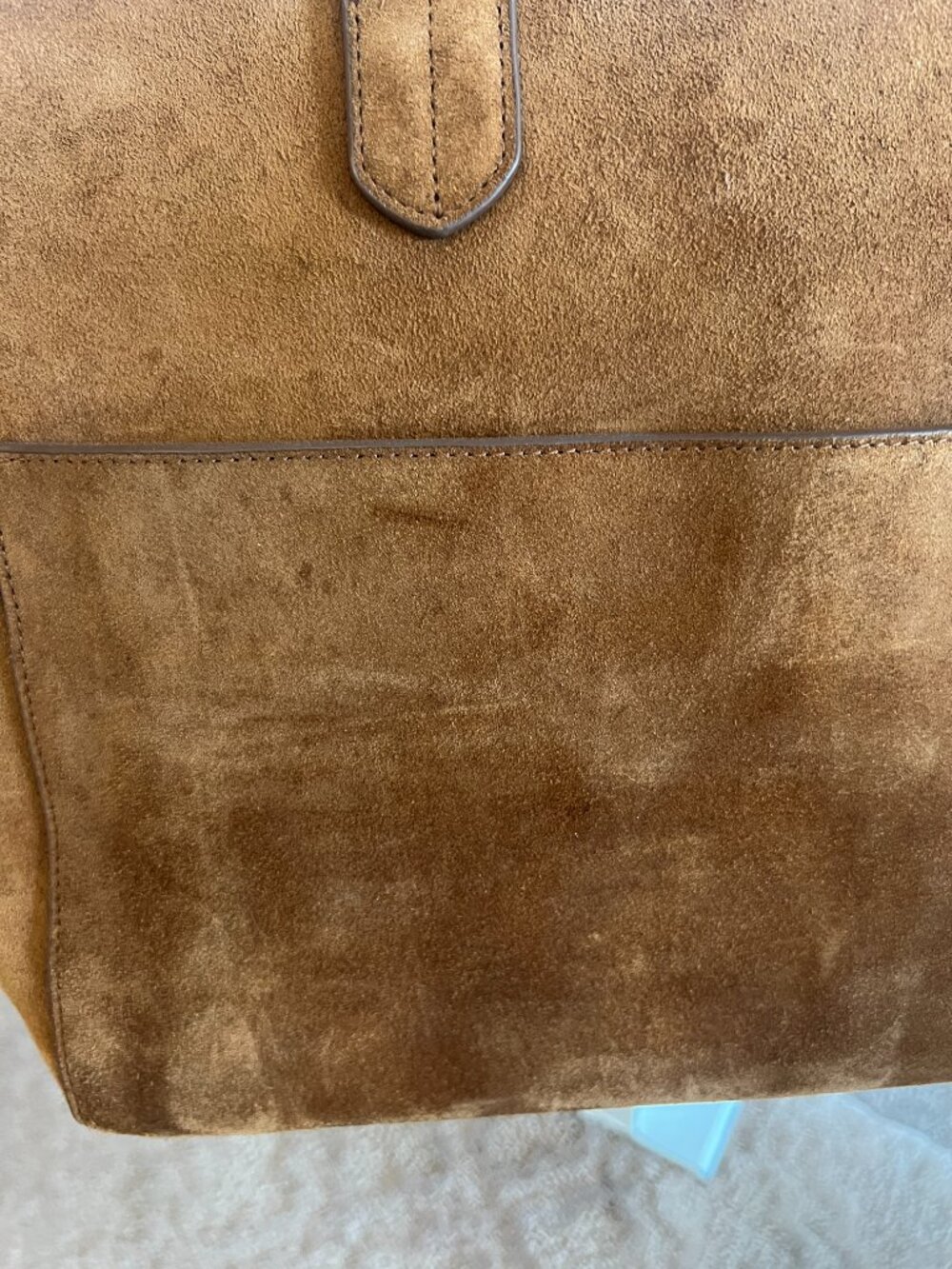 Quince Hudson Suede Tote in Whiskey, Laptop Sleeve, Retail $174, Gently Used - Picture 9 of 11